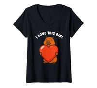 Womens Capybara I Love This Big Heart Valentines Day Boys Girls Kid V-Neck T-Shirt