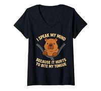 Womens Capybara I Speak My Mind Because It Hurts to Bite My Tongue V-Neck T-Shirt