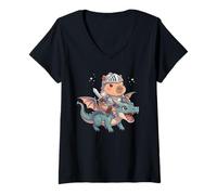 Womens Capybara Knight Riding Dragon Medieval Ren Faire Graphic V-Neck T-Shirt