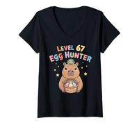 Women's Capybara Level 67 Egg Hunter Easter Basket Turtle Lover V-Neck T-Shirt