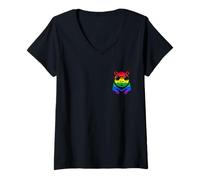 Womens Capybara LGBTQ Pride Flag Rainbow Pocket Minimalist #25D29 V-Neck T-Shirt