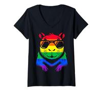 Womens Capybara Lover LGBTQ Pride Flag Rainbow Trans Graphic #25D28 V-Neck T-Shirt