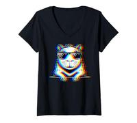 Womens Capybara Lover Trippy EDM Rave Illusion Capy Graphic #25D35 V-Neck T-Shirt