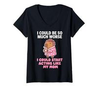 Women's Capybara Mom Morning Routine Funny with Rollers Coffee V-Neck T-Shirt