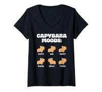 Women's Capybara Moods Funny Capybaras V-Neck T-Shirt