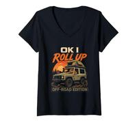 Women's Capybara Off-Road Roll Up Overlanding Camping Sunset 4x4 V-Neck T-Shirt