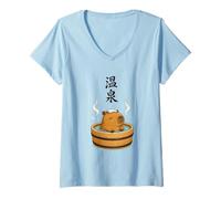 Women's Capybara Onsen Japanese Hot Spring Relaxation V-Neck T-Shirt