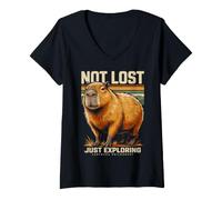 Women's Capybara Philosophy Not Lost Just Exploring V-Neck T-Shirt