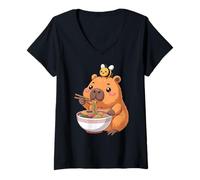 Womens Capybara Ramen Cute Kawaii Noodles Bee Kawaii V-Neck T-Shirt