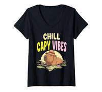 Womens Capybara Relaxation Assured with Funny Animal Design Style V-Neck T-Shirt