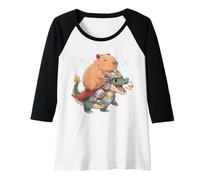 Womens Capybara Riding Knight Dragon Medieval Ren Faire Graphic Raglan Baseball Tee