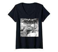 Womens Capybara Selfie at The Beach,Relax Mode Activated V-Neck T-Shirt
