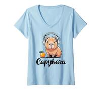 Womens Capybara Wild Animal Forest Giant Cavy Rodent Capybaras V-Neck T-Shirt