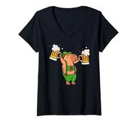 Womens Capybara with Beer and Lederhosen V-Neck T-Shirt