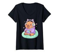 Women's Capybaras Rodents Gaming Can't Hear You I'm Gaming Capybara V-Neck T-Shirt