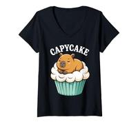Women's Capycake Cute Animal Lover Funny Capybara Cupcake V-Neck T-Shirt