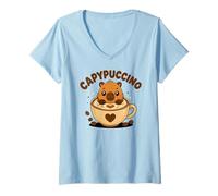 Women's Capypuccino Cute Capybara Coffee Pun Kawaii Latte V-Neck T-Shirt