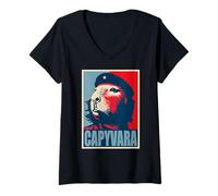 Womens CAPYVARA - Revolution Capybara Poster Art Che Guevara V-Neck T-Shirt