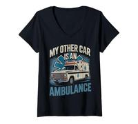 Womens Car Is An Ambulance Medical Healthcare Ems Emt Paramedic V-Neck T-Shirt