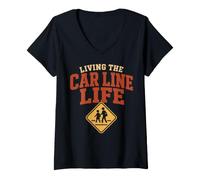 Women's Car Line Survival Mode School Pickup Line Gift V-Neck T-Shirt