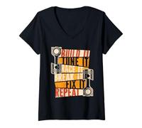 Women's Car Mechanic Build It Tune It Race It Break It Fix It Repeat V-Neck T-Shirt