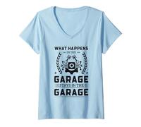 Womens Car Mechanic What Happens In The Garage Stays In The Garage V-Neck T-Shirt