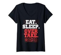 Women's Car Racing Eat Sleep Over Take V-Neck T-Shirt