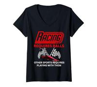 Womens Car Racing Requires Balls Speed Track Events Dragster V-Neck T-Shirt