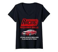 Womens Car Racing Requires Balls Speed Track Events V-Neck T-Shirt