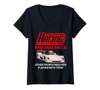 Womens Car Racing Requires Balls Speed Track Events V-Neck T-Shirt
