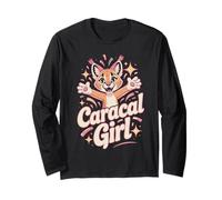 Womens Caracal Girl Cartoon Exotic Cat Themed Retro Artwork Long Sleeve T-Shirt