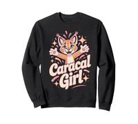 Womens Caracal Girl Cartoon Exotic Cat Themed Retro Artwork Sweatshirt