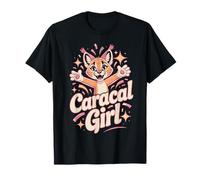Womens Caracal Girl Cartoon Exotic Cat Themed Retro Artwork T-Shirt