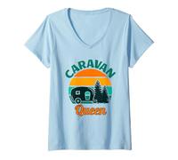 Womens Caravan Queen Camping Caravan Accessories Travel Trailer V-Neck T-Shirt