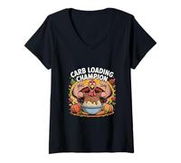 Womens Carb Loading Champion Turkey Funny Thanksgiving Dinner V-Neck T-Shirt