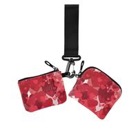 Women's Card Cases Change Holder Beautiful love reds Valentine's Day Thin Flat Women Credit Card Case Coin Purse with Wristle Strap for Work Travel 2 Pcs, Beautiful love reds Valentine's Day, 4.13" x