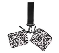 Women's Card Cases Change Holder Classical Luxury Black Doodles Mini Fashion Business Card Holder with Keychain for Ladies Girls 2 Pcs, Classical luxury black doodles, 4.13" x 3.51" & 4.13" x 4.13",