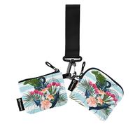 Women's Card Cases Change Holder Compact Size Key Chain Wallet Change Purse with Zipper Pocket for Men Women 2 Pcs, Nautical Anchors And Tropical Plants, 4.13"(L) x 3.5"(W), Travel Accessory