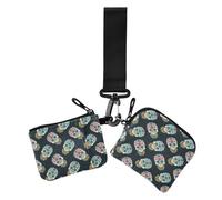 Women's Card Cases Change Holder Happy Halloween Funny Skulls Large Capacity Zipper Purse Wallet with Wristle Strap for Men Women 2 Pcs, Happy Halloween62, 4.13" x 3.51" & 4.13" x 4.13", Retro