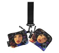 Women's Card Cases Change Holder Minimalist Zipper Wristlet Wallet with Zipper Pocket for Ladies Girls 2 Pcs, Beautiful Young Afro-American, 4.13"(L) x 3.5"(W), Travel Accessory