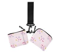 Women's Card Cases Change Holder Valentine's Day Cute Peach Musical Notes Doodles Small Portable Women Credit Card Case Coin Purse with Zipper Coin Pocket for Ladies Girls 2 Packs, Valentine's Day