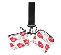 Women's Card Cases Change Holder Valentine's Day Kisses Love Lip Red Slim Portable ID Card Holders Protector with Keychain for Men Women 2 Pcs, Valentine's Day kisses love lip red, 4.13" x 3.51" &