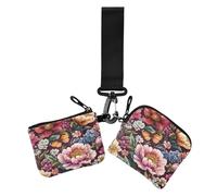 Women's Card Cases Change Holder Vintage Rustic Floral Flowers Thin Flat Identity Card Protector with Keychain for Work Travel 2 Pcs, vintage rustic floral flowers52, 4.13" x 3.51" & 4.13" x 4.13",
