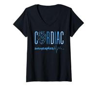 Women's Cardiac Sonographer Heart Cardiac Sonography Ultrasound Tech V-Neck T-Shirt
