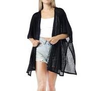Women's Cardigan Beach Cover Up Swimsuit Kimono Pareo Sarong Beach Wear Dress for Summer, Marbella Collection 1 - Solid Black, One Size Fits All