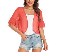 Women's Cardigan Bolero Shrug Ruffle Short Sleeve Open Front Loose Sheer Jackets for Tops, B Orange, M