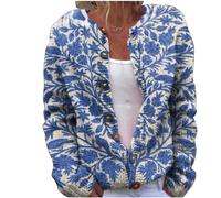 Women's Cardigan Chunky Knitted Jacket Colourful Print Jacke Cardigans with Buttons Plus Size Christmas Sweater Short Casual Top