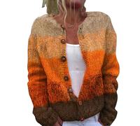 Women's Cardigan Chunky Knitted Jacket Colourful Print Jacke Cardigans with Buttons Plus Size Christmas Sweater Short Casual Top