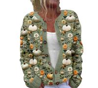 Women's Cardigan Chunky Knitted Jacket Colourful Print Jacke Cardigans with Buttons Plus Size Christmas Sweater Short Casual Top