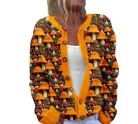 Women's Cardigan Chunky Knitted Jacket Colourful Print Jacke Cardigans with Buttons Plus Size Christmas Sweater Short Casual Top